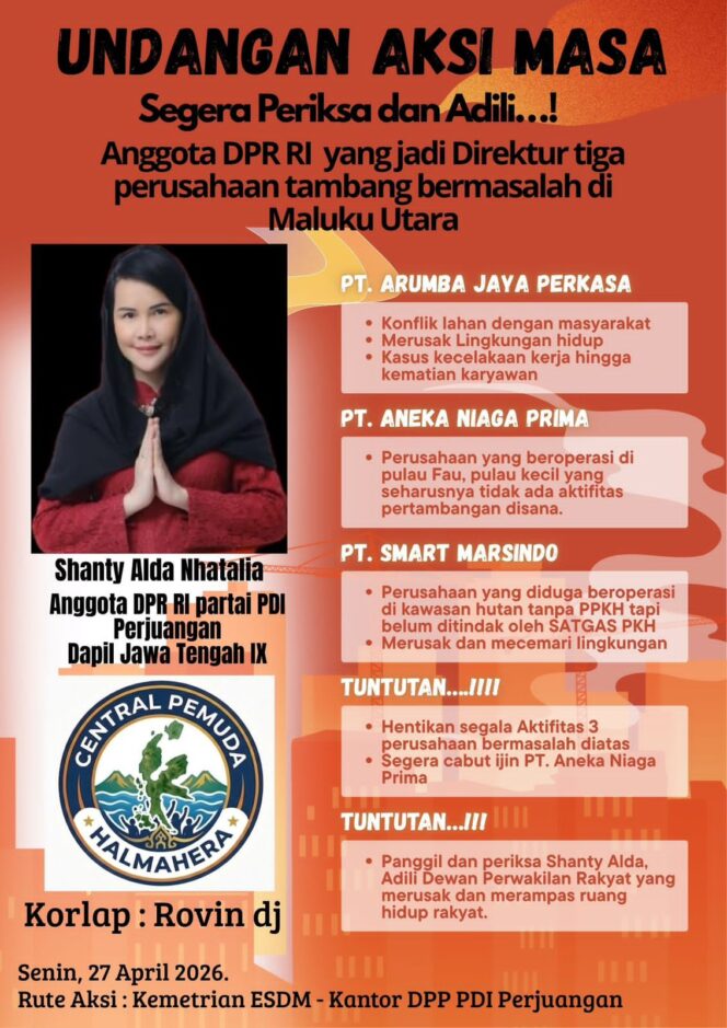 
Rencana Aksi 27 April: Desakan Hentikan Operasi Tambang dan Periksa Shanty Alda